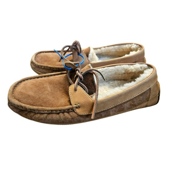 UGG Byron Tan Suede Leather Slippers Loafers  5102 Men’s 11 Leather Sheepskin - Picture 2 of 7